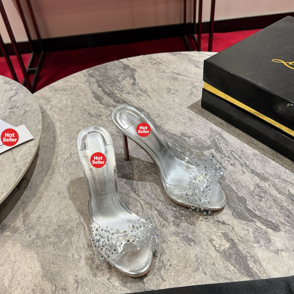 Clear-strap butterfly high-heeled mules (10cm heel)