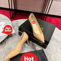 Apricot patent cowhide high heels, 6.5cm heel.