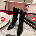 Black suede long boots, 8.5cm stiletto heels.