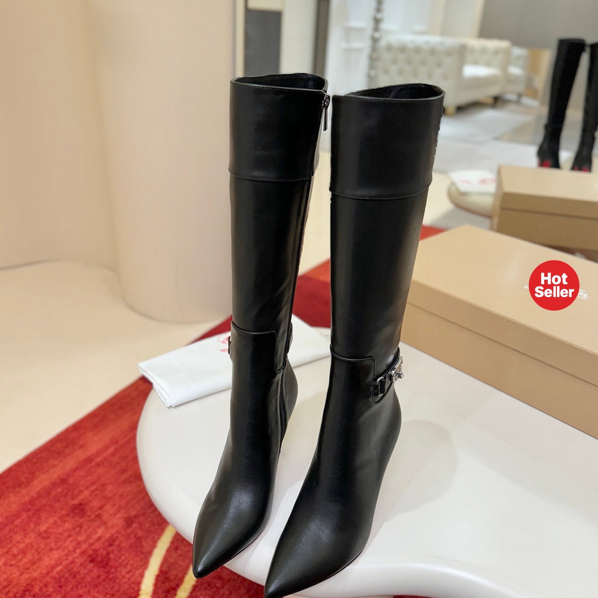 Classic leather tall boots, 10cm heel.