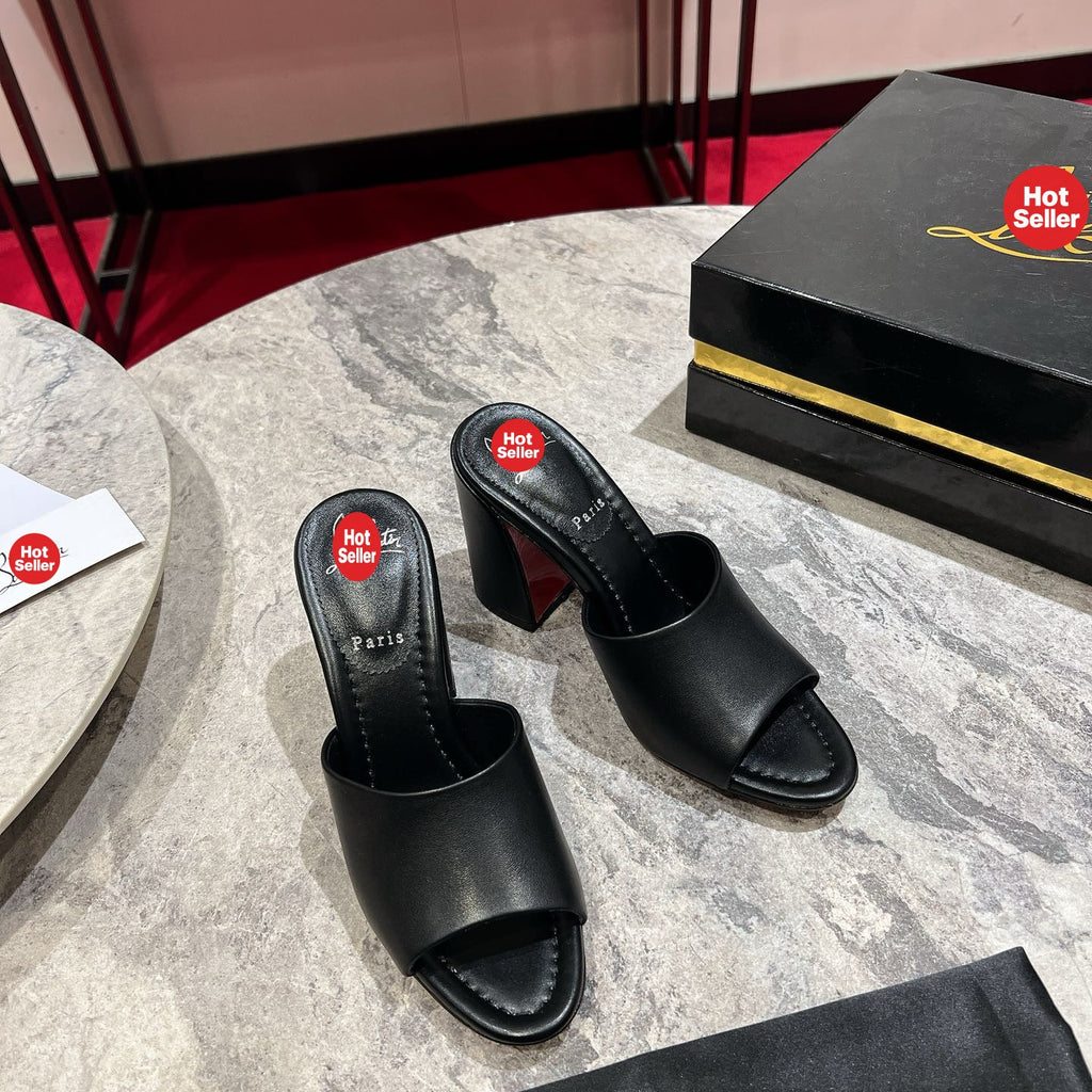 Black block-heel mules (8.5cm heel)