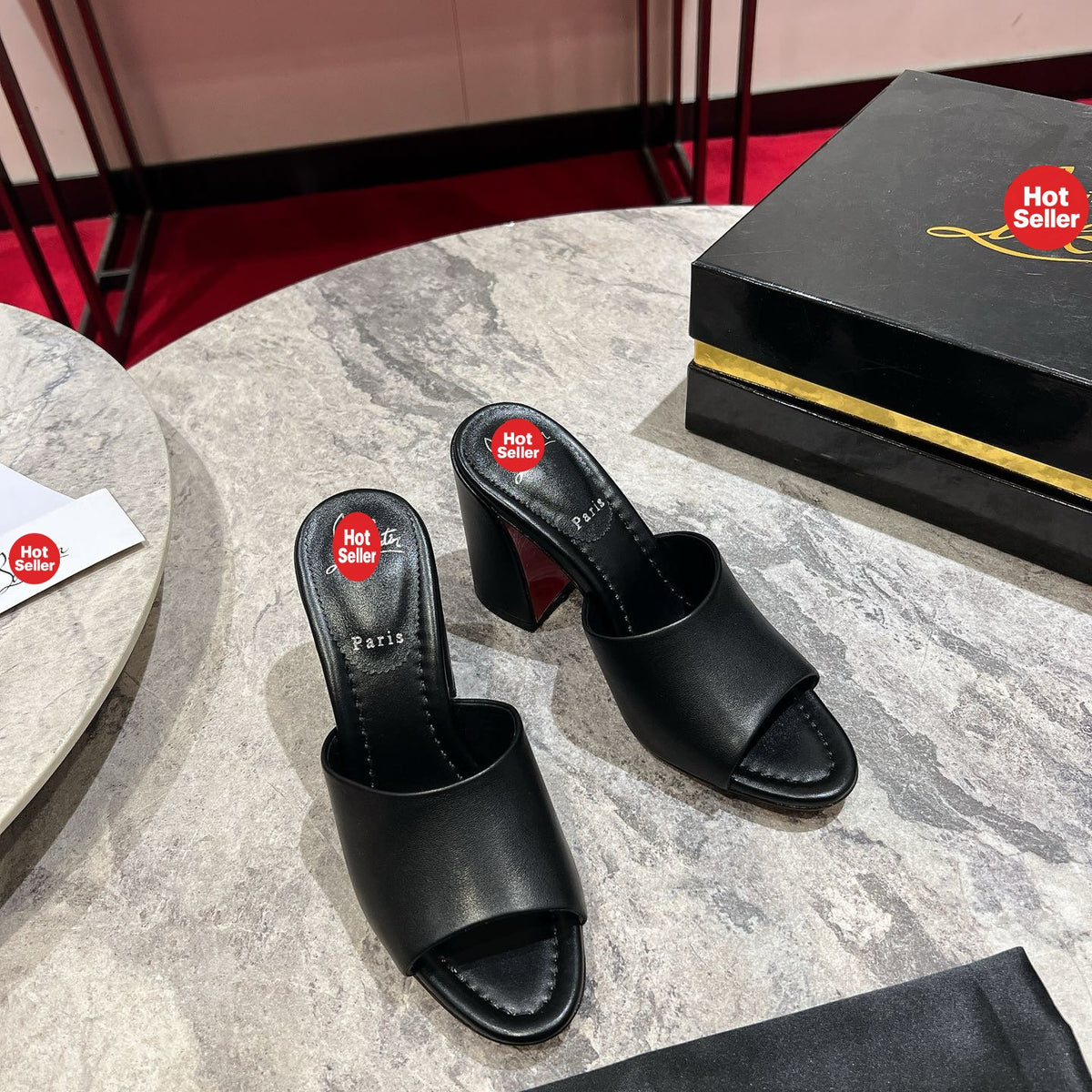 Black block-heel mules (8.5cm heel)