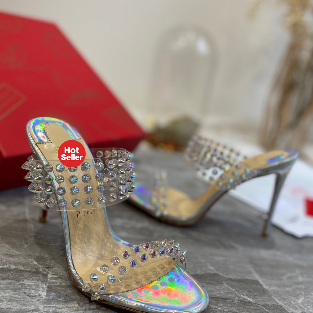 Studded PVC High-Heeled Mules (10cm Heel)