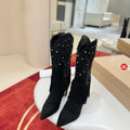 Classic black runway boots, 8.5cm heel.
