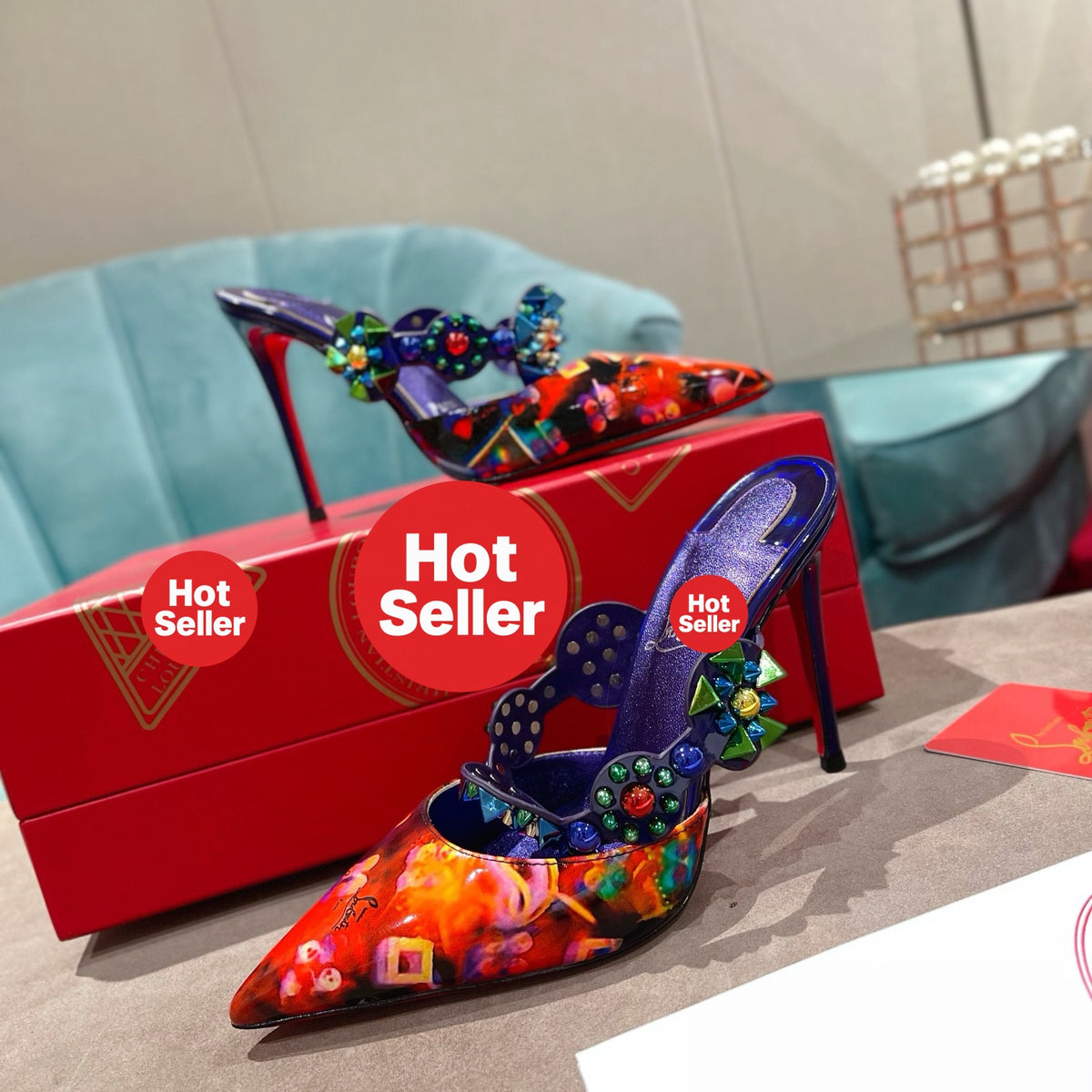 Colorful high-heeled mules, 10cm heel