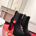 Black suede ankle boots, 13cm heel.