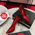 Burgundy patent cowhide high heels, 10cm heel.