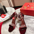 Red suede high heels, 10cm heel.