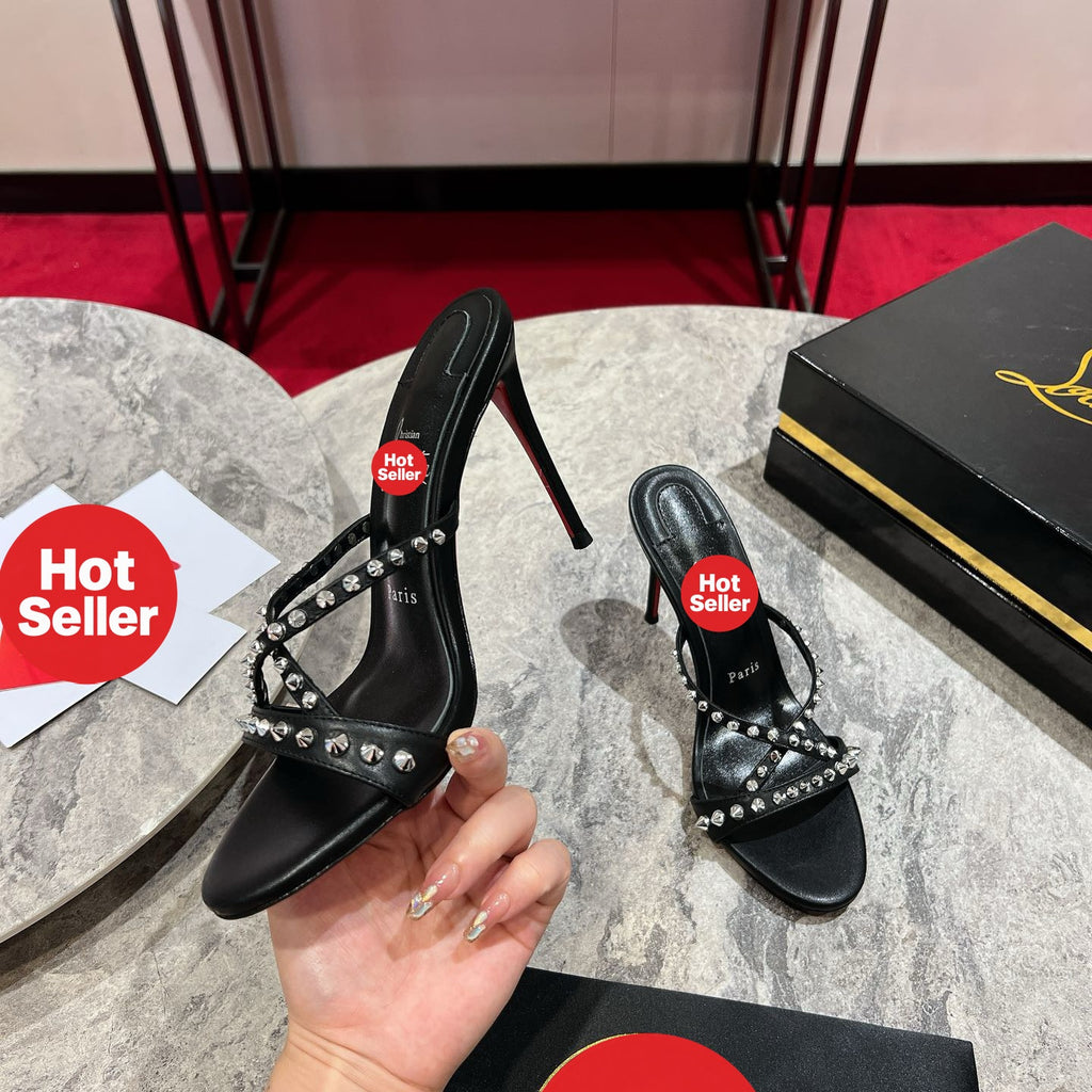 Criss-cross stud high-heeled mules (10cm heel)