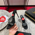 Criss-cross stud high-heeled mules (10cm heel)