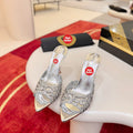 Cut-out fully rhinestone-encrusted high-heeled mules (10cm heel)