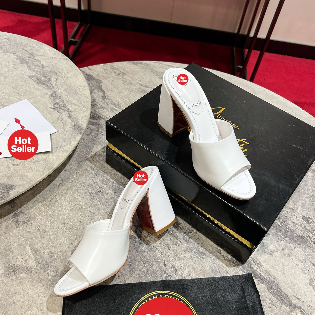 White block-heel mules (8.5cm heel)