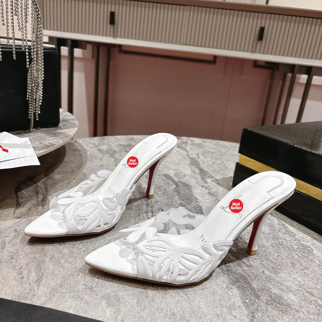 Stylish white cutout high-heeled mules (10cm heel)