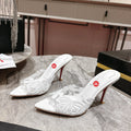 Stylish white cutout high-heeled mules (10cm heel)