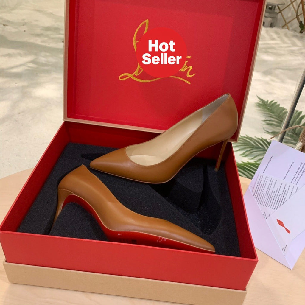 Brown leather high heels, 8.5cm heel.