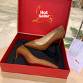 Brown leather high heels, 8.5cm heel.