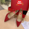 Red patent leather high heels, 10cm heel.