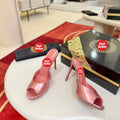Peep-toe high-heeled mules, 10cm heel.