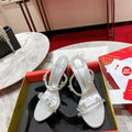 Crystal single-strap sandals, 10cm heel.