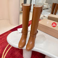 Brown calfskin tall boots, 7cm heel.