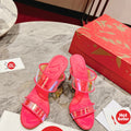 Magenta high-heeled mules, 10cm heel.