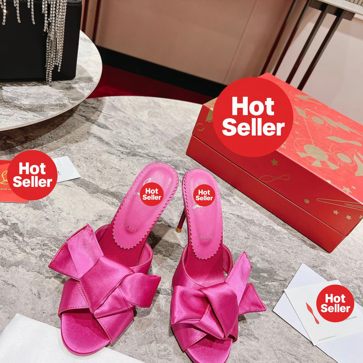 Butterfly-embellished high-heeled mules (8.5cm heel)