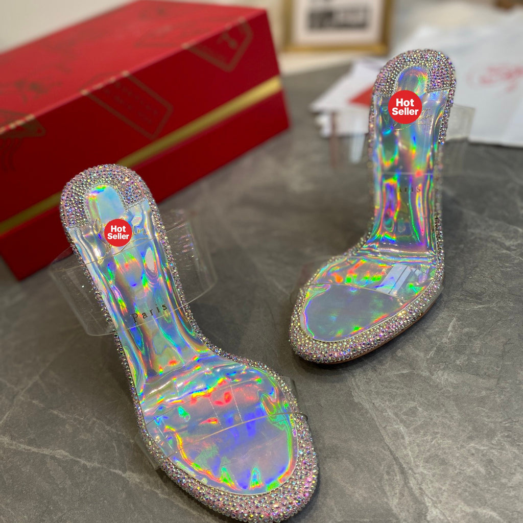 Clear Crystal-Style High-Heeled Mules (10cm Heel)