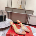 Clear-strap peep-toe high-heeled mules (8cm heel)