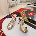 Peep-toe high-heeled mules, 10cm heel.