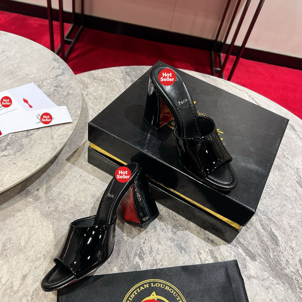 Black patent leather block-heel mules (8.5cm heel)