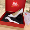 White cowhide high heels, 8.5cm heel.