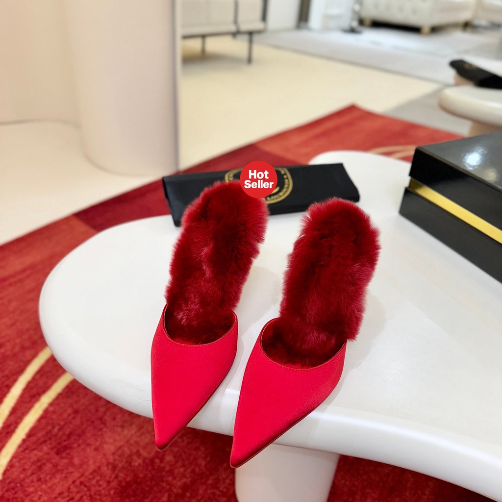 Red crystal backless high-heeled mules, 10cm heel.