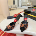 Leopard-print pointed-toe high-heeled mules (10cm heel)