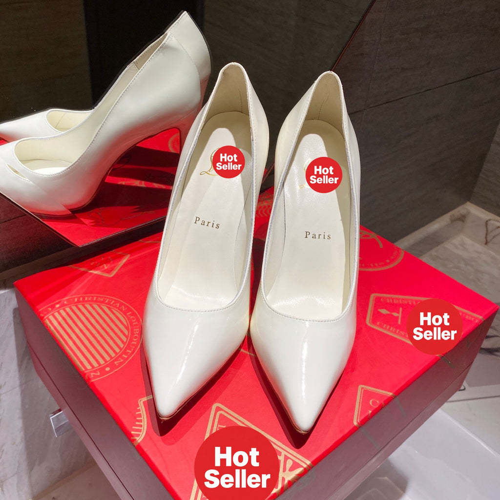 White patent cowhide high heels, 10cm heel.