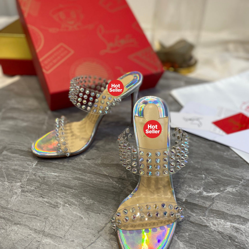 Studded PVC High-Heeled Mules (10cm Heel)