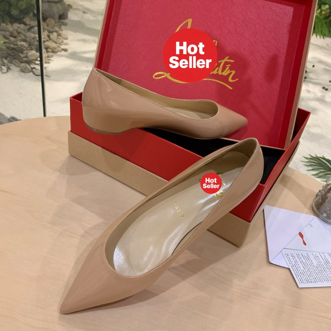 Nude patent leather flats