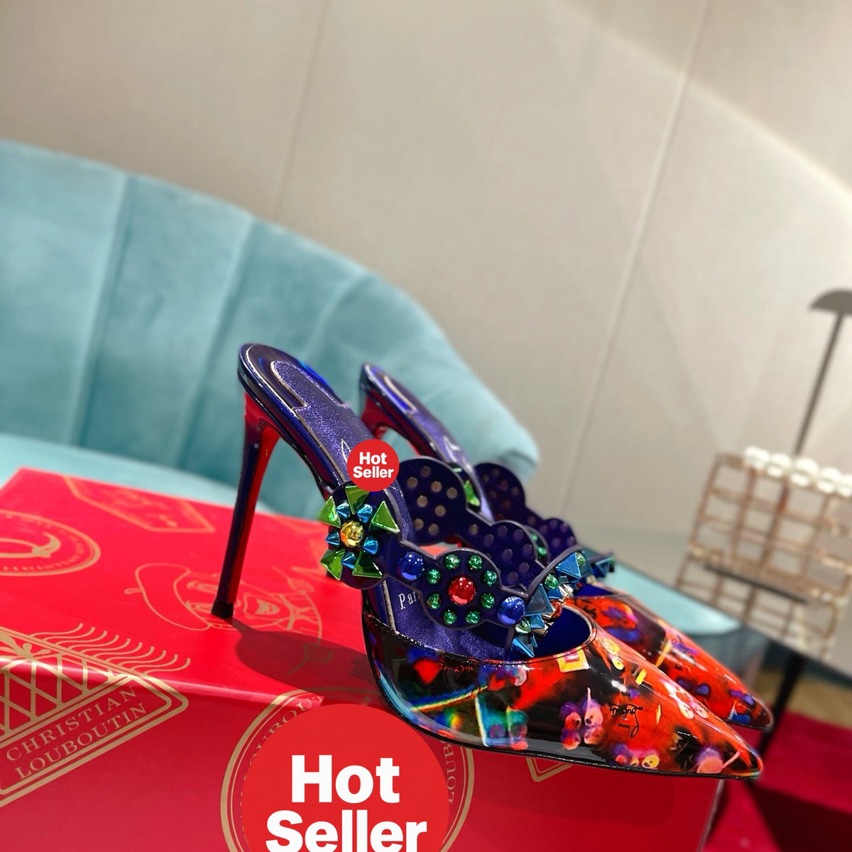 Colorful high-heeled mules, 10cm heel