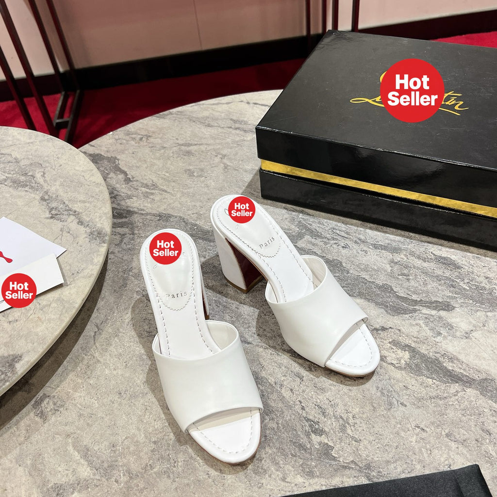 White block-heel mules (8.5cm heel)