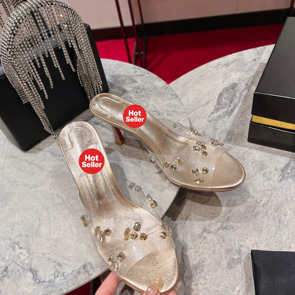 Crystal-embellished high-heeled slides (10cm heel)