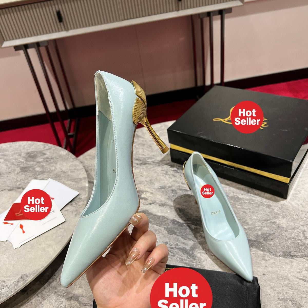 Floral high heels, 8.5cm heel.