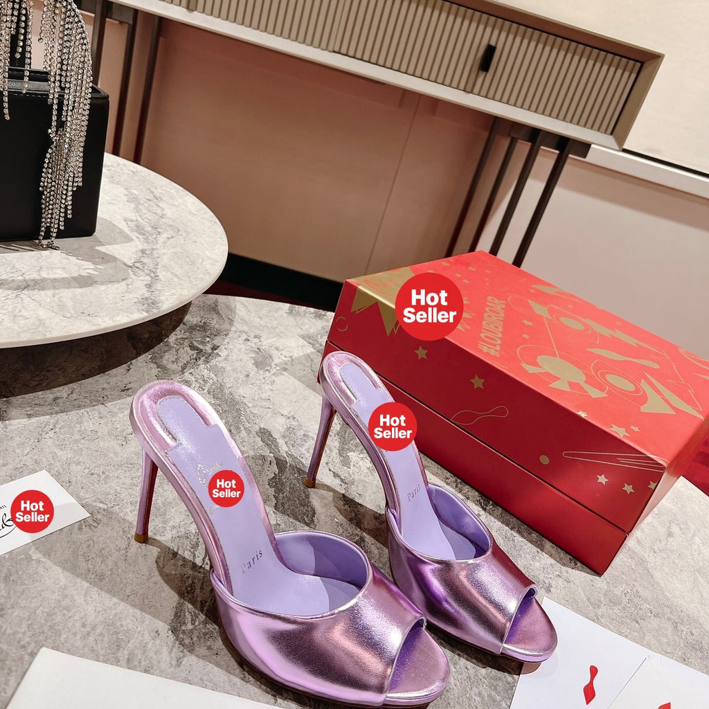 Purple peep-toe high-heeled mules
