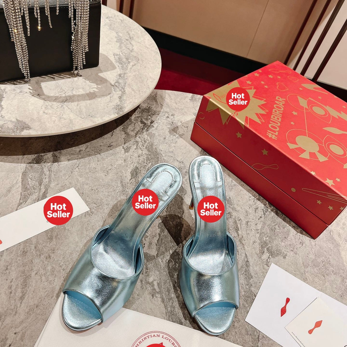 Peep-toe high-heeled mules (10cm heel)