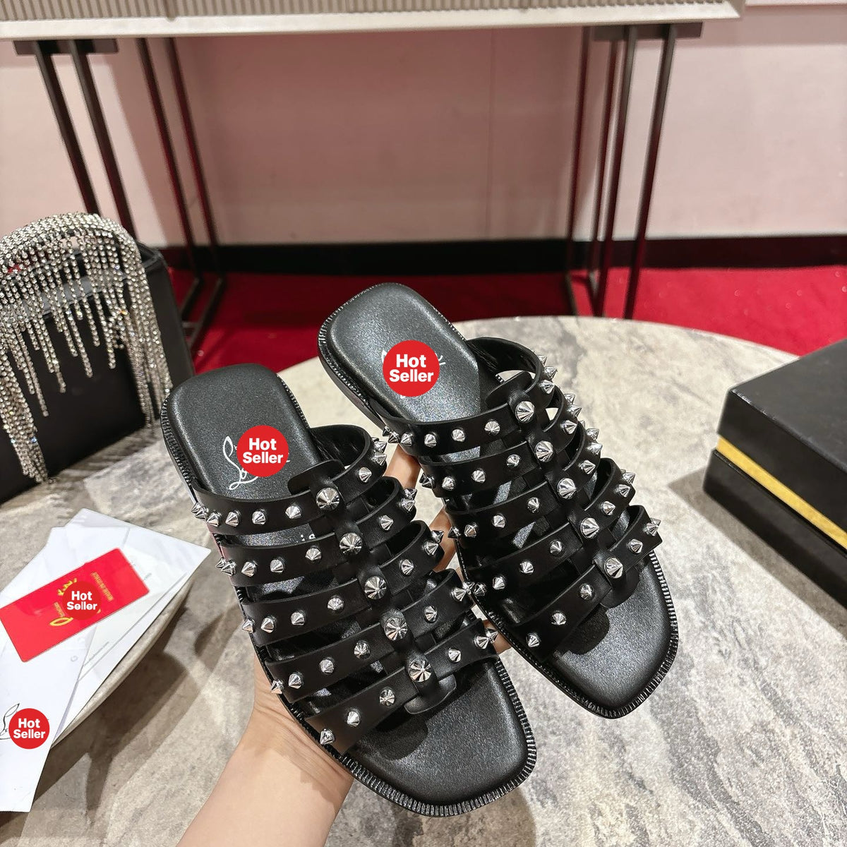 Stylish studded slides