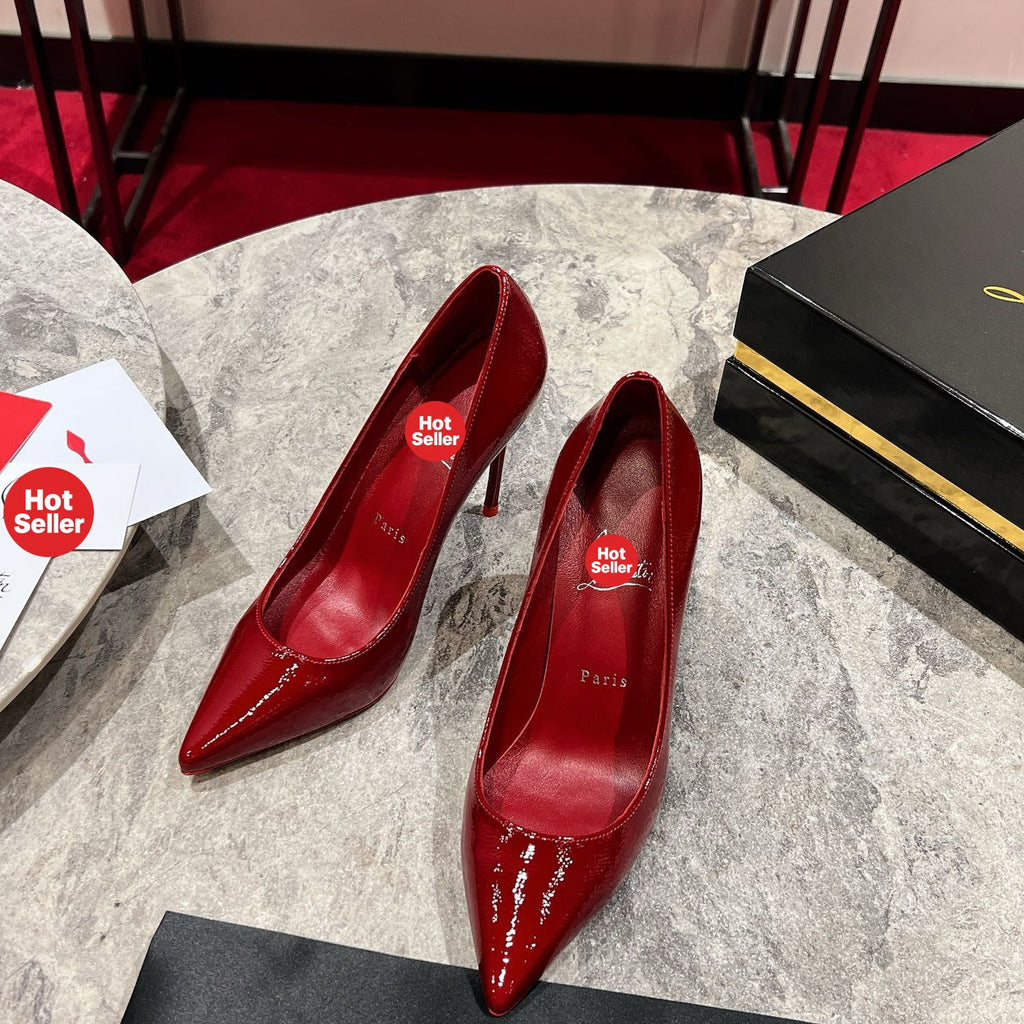 Burgundy patent cowhide high heels, 10cm heel.