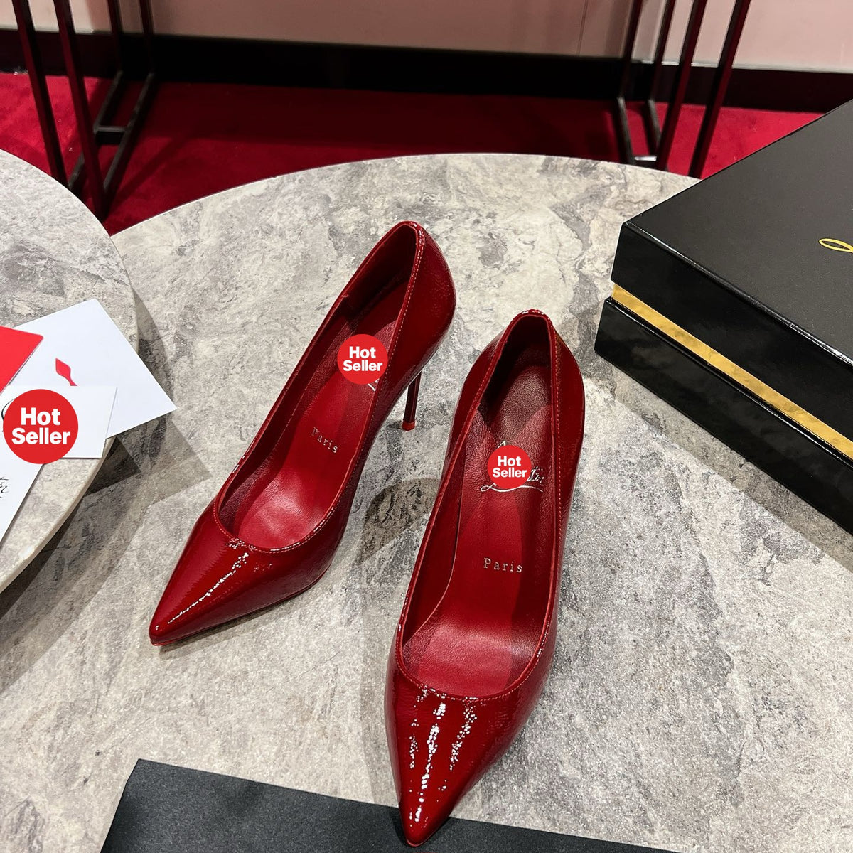 Burgundy patent cowhide high heels, 10cm heel.