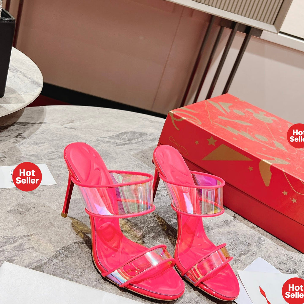 Magenta high-heeled mules, 10cm heel.