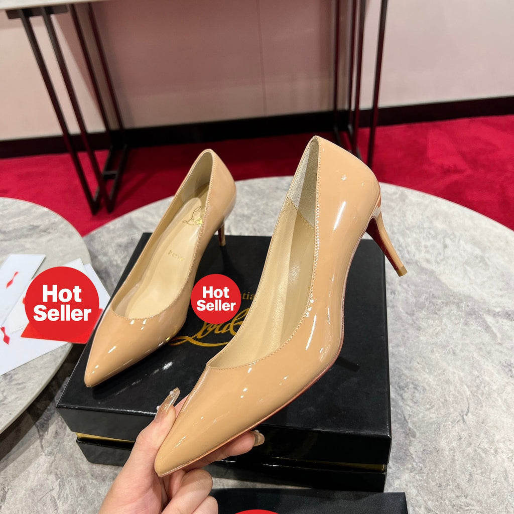 Apricot patent cowhide high heels, 6.5cm heel.