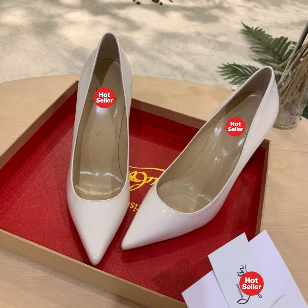White patent cowhide high heels, 10cm heel.