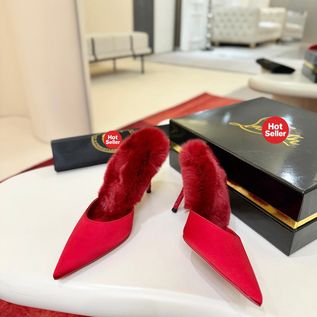 Red crystal backless high-heeled mules, 10cm heel.