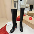 Premium black leather tall boots, 8.5cm heel.